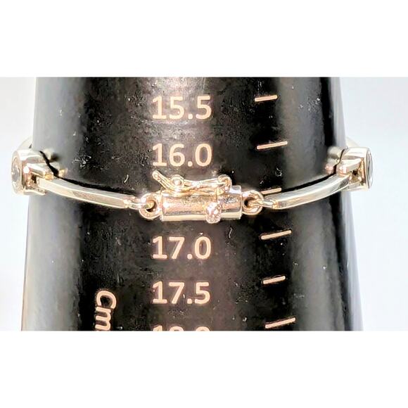 VTG 925 Sterling Bezel Set CZ Bar Link Tennis 7" Slide In W/ Safety Bracelet - Picture 4 of 9